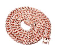 HALUKAKAH Cadena de Oro Hombre, Chapado en Oro Rose 14mm Gargantilla Collar, Iced Out Con Diamantes, Miami Cadena Cubana, 45cm, Con Caja de Regalo
