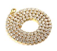 HALUKAKAH Cadena de Oro Hombres Iced out,3MM Hombres Cadena Tenis Bebé Gargantilla Collar 20In(50cm) en 18kt Chapado en Oro Real,Cz Completo Diamante Prong Set,Regalo para él