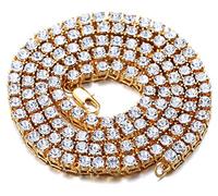 HALUKAKAH Cadena de Oro Hombres Iced out,3MM Hombres Cadena Tenis Gargantilla Collar 30In(75cm) en 18kt Chapado en Oro Real,Cz Completo Diamante Prong Set,Regalo para él