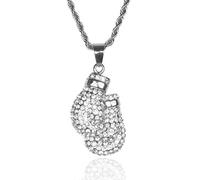 HALUKAKAH Cadena de Oro Hombres Iced out,Platino Plateado en Oro Blanco Cz Completo Guantes de Boxeo Colgante Collar,Diamante de Laboratorios Prong Set,con Cadena de Cuerda 60cm,Gratis Caja de Regalo