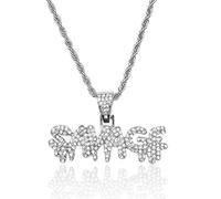 HALUKAKAH Cadena de Oro Hombres Iced out,Platino Plateado en Oro Blanco Savage Carta Colgante Collar,Cz Completo Diamante de Laboratorios Prong Set,con Cadena de Cuerda 60cm,con Caja de Regalo