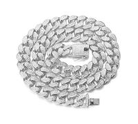 HALUKAKAH Cadena de Oro para Hombre,Cadena Cubano Diamante 20MM Iced out Acabado en Oro Blanco Platino Iced out Gargantilla Collar 60cm,Cz Completa Diamante,con Caja de Regalo