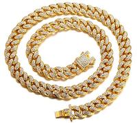 HALUKAKAH Cadena de Oro para Hombre,Cadena Cubanos 13MM Iced out Chapado en Oro Real de 18k Gargantilla Collar 45cm,Cz Completa Juego de Puntas de Corte de Diamante,con Caja de Regalo