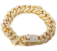 HALUKAKAH Cadena de Oro para Hombre,Cadena Cubanos 13MM Iced out Chapado en Oro Real de 18k Pulsera 22cm,Cz Completa Juego de Puntas de Corte de Diamante,con Caja de Regalo