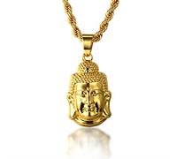 HALUKAKAH Cadena de Oro para Hombre Chapado en Oro Real de 18k Collar Colgante Cabeza de Buda con 3mm Cadena de Cuerda 75cm, con Caja de Regalo