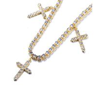 HALUKAKAH Cadena de Tenis de 5 mm Chapado en Oro Real 18k con 0,5ctw de Diamantes Engastados a Mano para Hombres y Mujeres - Adornada con 3 Cruces Religiosas - Completa con Caja de Regalo