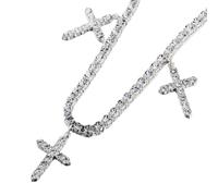 HALUKAKAH Cadena de Tenis de 5 mm Chapado en Platino con 0,5ctw de Diamantes Engastados a Mano para Hombres y Mujeres - Adornada con 3 Cruces Religiosas - Completa con Caja de Regalo