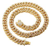 HALUKAKAH Cadenas de Oro Hombre,18k Oro Verdadero 14mm Gargantillas Collares,Oro,Miami Cadena Cubana,90cm,con Caja de Regalo