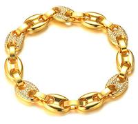 HALUKAKAH Cadenas de Oro Hombre, 18k Oro Verdadero Pulseras, Iced out con Diamantes, Oro, Miami Cadena de Granos de Café, 20cm, con Caja de Regalo