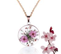 HALUKAKAH Collar Chapado en Oro Rosa para Mujeres,Narcisos Hecho a Mano y Encaje de Reina Ana Prensado,Joyería de Flor de Nacimiento Único,Flores Reales en Colgante de Bisel,Cadena de 45cm