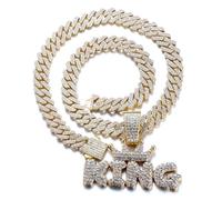 HALUKAKAH Collar con Colgante Chapado en Oro de 18K para Hombre - Más de 1000 Diamantes - Cadena de Eslabones Cubanos - Colgante de de Corona Rey - Estilo Hip Hop - Completo con Caja de Regalo