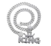 HALUKAKAH Collar con Colgante Chapado en Platino para Hombre - Más de 1000 Diamantes - Cadena de Eslabones Cubanos - Colgante de de Corona Rey - Estilo Hip Hop - Completo con Caja de Regalo
