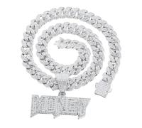 HALUKAKAH Collar con Colgante Chapado en Platino para Hombre - Más de 1000 Diamantes - Cadena de Eslabones Cubanos - Colgante de Letras de Money 3D - Estilo Hip Hop - Completo con Caja de Regalo