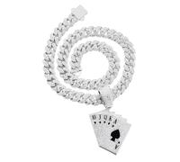 Halukakah Collar con Colgante Chapado en Platino para Hombres - Más 1000 Diamantes - Cadena de Eslabones Cubanos -Colgante de Póker con Diamantes Agrupados -Estilo Hip-Hop -Completo con Caja de Regalo