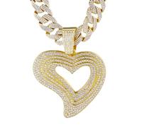 HALUKAKAH Collar con Corazón de Diamantes para Hombre,Chapado en Oro Real 18k,Colgante Engastado con Diamantes de Laboratorio y 15MM Cadena Cuban Link 50cm,Regalo para Esposo,Hijo,Novio