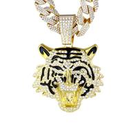 HALUKAKAH Collar con Tigre de Diamantes para Hombre, Chapado en Oro Real 18k, Colgante Engastado con Diamantes de Laboratorio y 15MM Cadena Cuban Link 50cm, Regalo para Esposo, Hijo, Novio