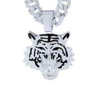 HALUKAKAH Collar con Tigre de Diamantes para Hombre, Chapado en Platino, Colgante Engastado con Diamantes de Laboratorio y 15MM Cadena Cuban Link 50cm, Regalo para Esposo, Hijo, Novio