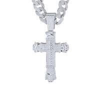 HALUKAKAH Collar Cruz Barroca Diamante para Niños,Bañado en Platino,Colgante de Garras con Diamante Cultivado y 15MM Cuban Link Chain 45cm,Regalo Religioso para Hijo,Sobrino,Amigo,Hermano