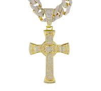 HALUKAKAH Collar Cruz Celta con Diamantes para Hombre,Chapado en Oro Real 18k,Colgante con Diamantes de Laboratorio Engastados y 15MM Cadena Cubana 50cm,Regalo Religioso para Esposo,Hijo,Novio
