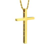 HALUKAKAH Collar Cruz Infantil Premium Grabado “I CAN DO ALL THINGS” | Acero de Titanio Quirúrgico Chapado en Oro 24K | Cadena Cuerda 50cm | Hipoalergénico | Caja de Regalo Incluida, para Niños Niñas
