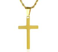 HALUKAKAH Collar Cruz Niño Premium | Acero de Titanio Médico Hipoalergénico Chapado en Oro 24K | Colgante Religioso con Cadena Cuerda 50cm | Primera Comunión | Caja de Regalo Incluida