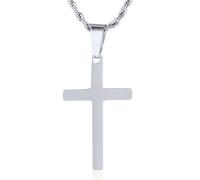 HALUKAKAH Collar Cruz Niño Premium | Acero de Titanio Médico Hipoalergénico Chapado en Platino | Colgante Religioso con Cadena Cuerda 50cm | Primera Comunión | Caja de Regalo Incluida