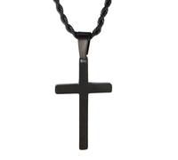 HALUKAKAH Collar Cruz Niño Premium | Acero de Titanio Médico Hipoalergénico Chapado en Rodio Negro | Colgante Religioso con Cadena Cuerda 50cm | Primera Comunión | Caja de Regalo Incluida