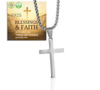 HALUKAKAH Collar de Cruz de Plata de Ley 925 para Niños - Pequeño Colgante de Cruz Chapado en Platino con Cadena de Acero Inoxidable - Completo con Tarjeta de Mensaje Bíblico y Caja de Regalo