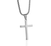 HALUKAKAH Collar de Cruz de Plata de Ley 925 para Niños - Pequeño Colgante de Cruz Chapado en Platino con Cadena de Acero Inoxidable - Completo con Tarjeta de Mensaje Bíblico y Caja de Regalo