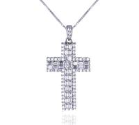 HALUKAKAH Collar de Cruz para Hombres con Moissanite, 2.0 ct de Diamantes Cultivados en Laboratorio,Chapado en Oro Blanco de Platino,Plata Esterlina 925,Cadena de Caja 45cm,Joyería Religiosa de Lujo