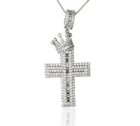 Halukakah Collar de Cruz para Hombres con Moissanite, 4.0 ct de Diamantes Cultivados en Laboratorio, Chapado en Oro Blanco de Platino, Plata Esterlina 925, Cadena 45cm,Joyería Religiosa de Lujo Regalo