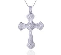 HALUKAKAH Collar de Cruz para Hombres con Moissanite, 5.0 ct de Diamantes Cultivados en Laboratorio,Chapado en Oro Blanco de Platino,Plata Esterlina 925,Cadena de Caja 45cm,Joyería Religiosa de Lujo