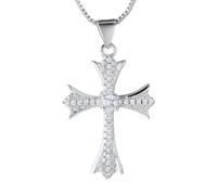 HALUKAKAH Collar de Cruz para Niños y Adolescentes, 1,0ct de Diamantes Cultivados en Laboratorio, Chapado en Oro Blanco de Platino Plata Esterlina 925, Cadena 40cm, Joyería Religiosa de Lujo