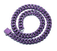 HALUKAKAH Collar de Eslabones Cubanos con Diamantes para Hombres - Amatista Morada Engastada a Mano - Chapado en Rodio Negro - Ancho 13mm Longitud 50cm - Con Caja de Regalo