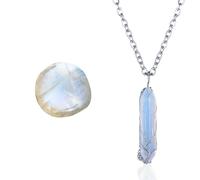 HALUKAKAH Collar de Piedra Lunar - AMOR LUNAR - Árbol de la Vida con Enrollado de Chapado en Platino Hecho a Mano, Colgantes en Forma de Hexagonal de Cristal Natural y Cadena de 50cm