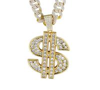 HALUKAKAH Collar Dólar en Diamante para Hombre,Chapado en Oro 18k,Colgante con Diamantes de Laboratorio,15MM Cadena Cubana con Diamantes 50cm,Regalo Hip-Hop para Esposo,Hijo,Novio