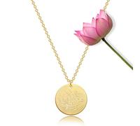 HALUKAKAH Collar Flor de Nacimiento: Colgante Floral Chapado en Oro Real de 18k con Disco de Julio Loto - Collar Delicado Hecho a Mano, Regalo de Joyería Personalizado para Cumpleaños