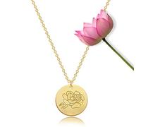 HALUKAKAH Collar Flor de Nacimiento: Colgante Floral Chapado en Oro Real de 18k con Septiembre - Disco de Peonía - Collar Delicado Hecho a Mano, Regalo de Joyería Personalizado para Cumpleaños
