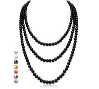 HALUKAKAH Collar Largo de Perlas de Años 1920 para Mujeres - Exquisitas Perlas Cultivadas Naturales - Lujoso Hilo de 8mm con Elegancia Atemporal - Negro Medianoche 150cm - para Ocasiones Especiales