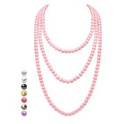 HALUKAKAH Collar Largo de Perlas de Años 1920 para Mujeres - Exquisitas Perlas Cultivadas Naturales - Lujoso Hilo de 8mm con Elegancia Atemporal - Rubor Rosa Rosa 150cm - para Ocasiones Especiales