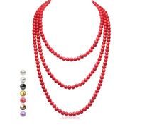 Halukakah Collar Largo de Perlas de Años 1920 para Mujeres - Exquisitas Perlas Cultivadas Naturales - Lujoso Hilo de 8mm con Elegancia Atemporal - Rojo Pasión Longitud 150cm -para Ocasiones Especiales