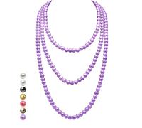 HALUKAKAH Collar Largo de Perlas de Años 1920 para Mujeres - Exquisitas Perlas Cultivadas Naturales - Lujoso Hilo de 8mm con Elegancia Atemporal - Púrpura Majestuoso 150cm - para Ocasiones Especiales