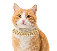 Halukakah Collar para Gato - Quilates - Chapado en Oro Real 18k 30cm | Cadena Cuban Link con Diamantes Iced Out para Gato y Gatito,Talla L,Solo Decoración,Prepara a Tu Gato para La Pasarela