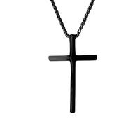 HALUKAKAH Collar Premium para Adolescentes | Acero de Titanio Médico Hipoalergénico Chapado en Rodio Negro | Colgante Cruz Religiosa con Cadena Box 60cm | Primera Comunión | Caja Regalo Incluida