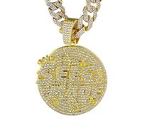 HALUKAKAH Collar SELF MADE con Diamantes Transparentes para Hombre,Chapado en Oro 18k,Colgante con Diamantes de Laboratorio Engastados y 15mm Cadena Cubana 50cm,Regalo Hip-hop para Esposo,Hijo,Novio