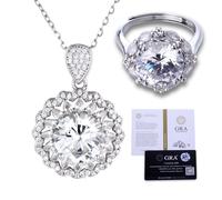 HALUKAKAH Conjunto Collar y Anillo para Mujer con Moissanita D5,0 ct en Plata de Ley 925 Chapado en Platino,Certificado Incluido,para Bodas,Compromisos,Talla Ajustable,Regalo para Esposa,Novia