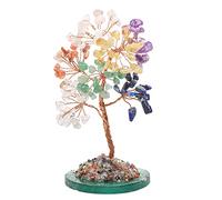 Halukakah Cristal Árbol Rico Feng Shui Cuarzo Chakra Auténtico Piedras Preciosas Árbol de la Vida Envuelto a Mano Cobre Ramas de Alambre Ágata Base Cuenco de Canto Bendecido 15cm Alto