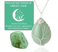 HALUKAKAH Cristales y Piedras Curativas para Mujeres Collar Natural Jade Latón Bañado en Platino Alambre Hecho a mano Árbol de la Vida Forma de Gota de Agua 3×4cm Colgante con Cadena 50cm