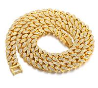 HALUKAKAH Diamante Cadena Cubano de Oro para Hombre,13MM Chapado en Oro Real de 18k Gargantilla Collar 45cm,Cz Completa Juego de Puntas de Corte de Diamante,con Caja de Regalo