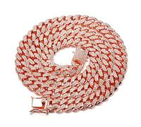 HALUKAKAH Diamante Cadena Cubano para Mujer Niña, 13.5MM Chapado en Oro Rosa Gargantilla Collar 45cm, Cz Completa Juego de Puntas de Corte de Diamante, con Caja de Regalo